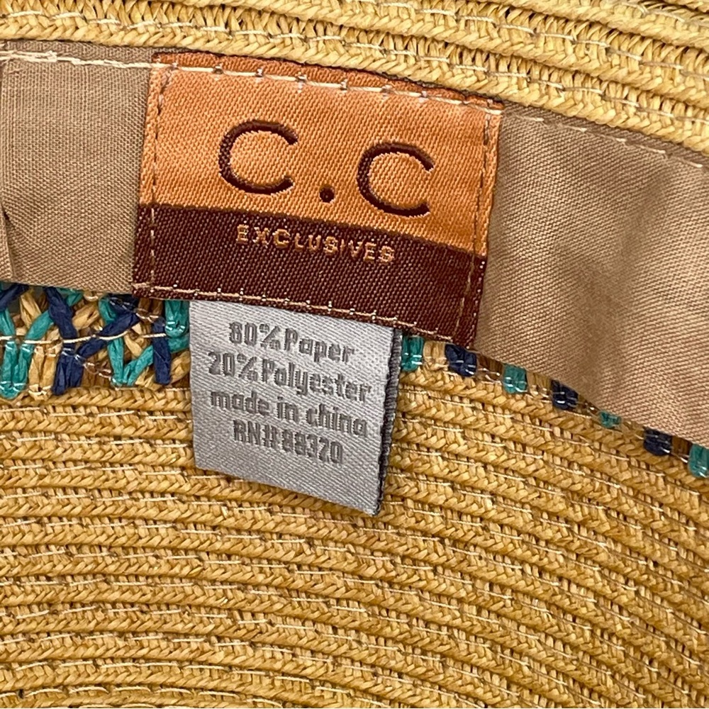 C.C Straw Fedora Hat with Turquoise and Purple Trim - Picture 8 of 11